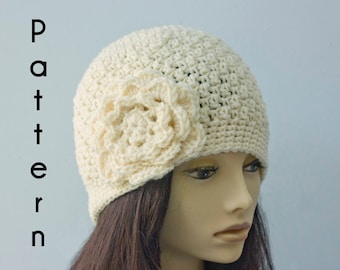 Flower Hat Crochet Pattern, Instant Download, Cloche Hat PDF Pattern, Winter Hat Pattern