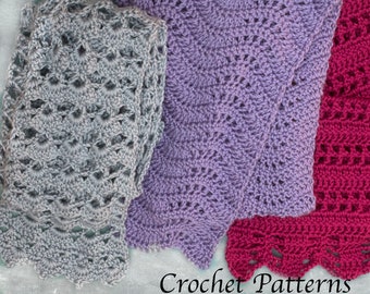 Three Easy Scarf Crochet Patterns for Woman,  Lace Scarf Shawl Crochet Patterns for Caron Simply Soft Yarn