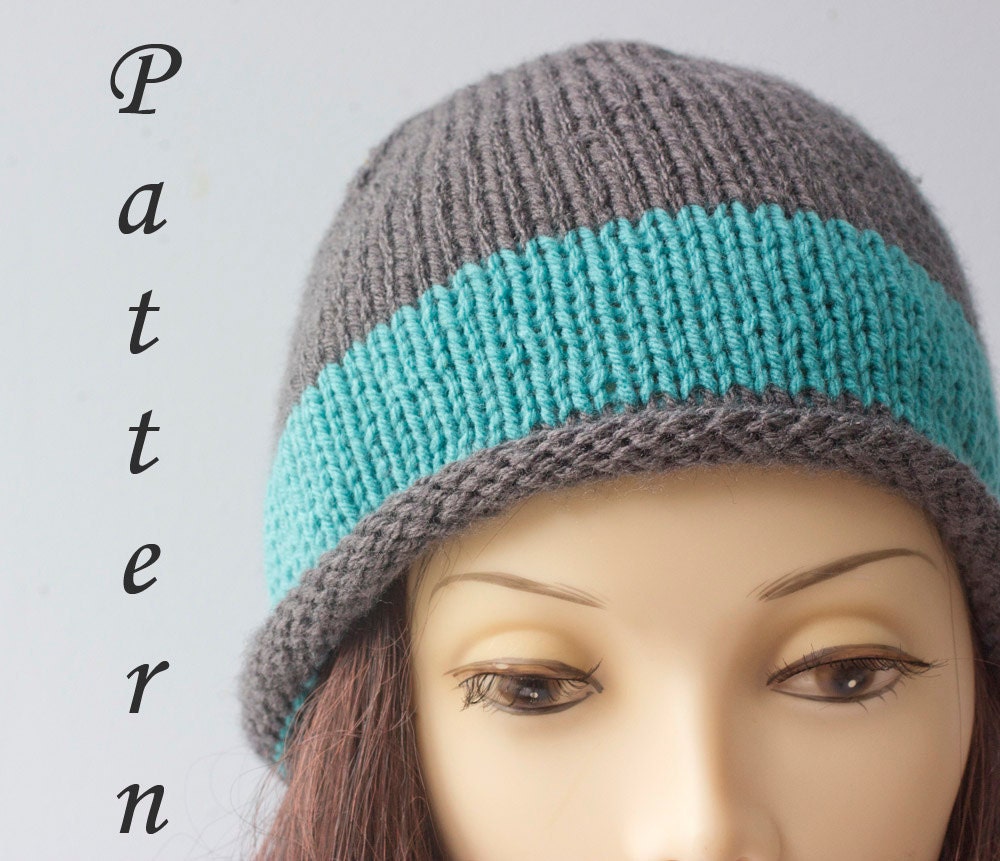 Hat Knitting Pattern Rolled Brim Knit Hat PDF Pattern Etsy