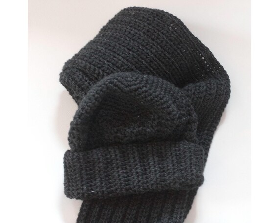 Charcoal Gray Hand Knit Hat and Scarf Set Gray Winter Hat Scarf Combo Set, Gray Tweed or Charcoal - Etsy main image 4