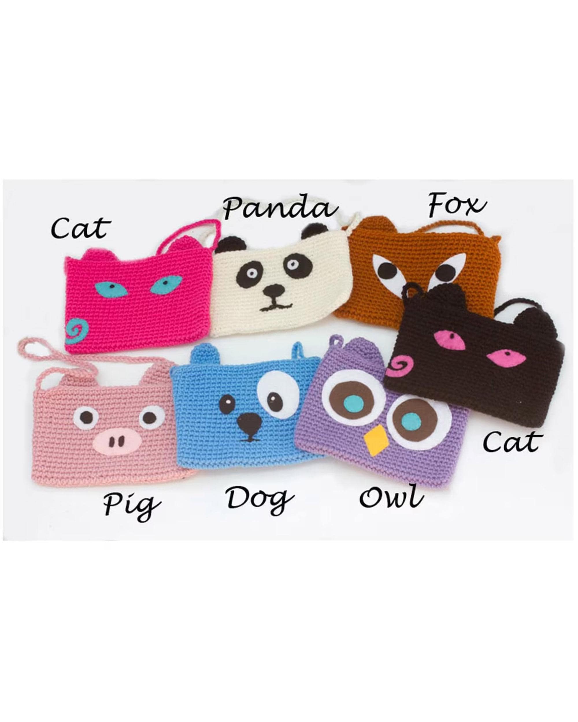 Crochet Animal Purse, Cat, Dog, Fox, Owl, Pig, Panda: Crossbody Bag