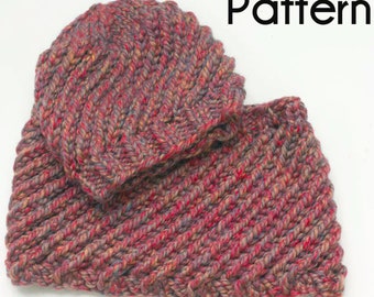 Easy Chunky Hat and Scarf Knitting Pattern Bundle, Cowl Knitting Pattern,  Hat Knitting Pattern