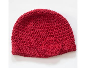 Hand Crochet Soft Cotton Chemo Hat: Beanie with Flower, Custom