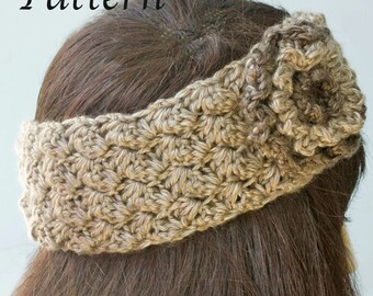 Easy Flower Headband Crochet Pattern,  Flower Ear Warmer Pattern, Worsted Weight Yarn