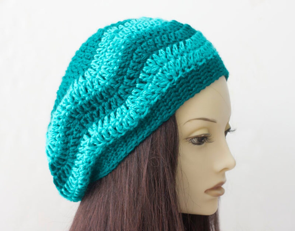 Womens Crochet Hat Chevron Hat Slouchy Beanie Aqua Etsy