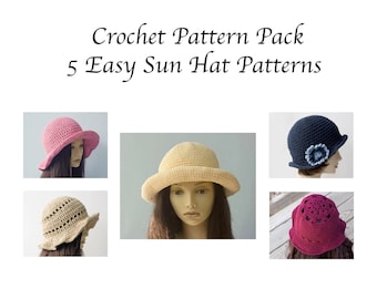 Crochet Sun Hat Patterns: Easy Cotton Summer Hats - 5 Pattern E-Book (PDF Pattern)