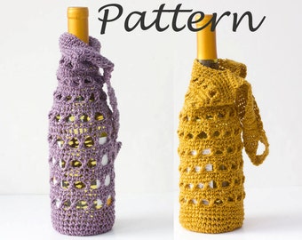 Wine Carrier Tote Crochet Pattern, Wine Bottle Gift Bag,  Hostess Gift Pattern, Housewarming Gift