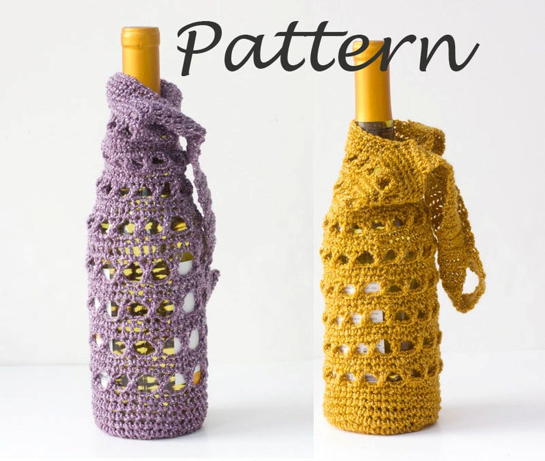 Wine Carrier Tote Crochet Pattern, Wine Bottle Gift Bag, Hostess Gift Pattern, Housewarming Gift image 1