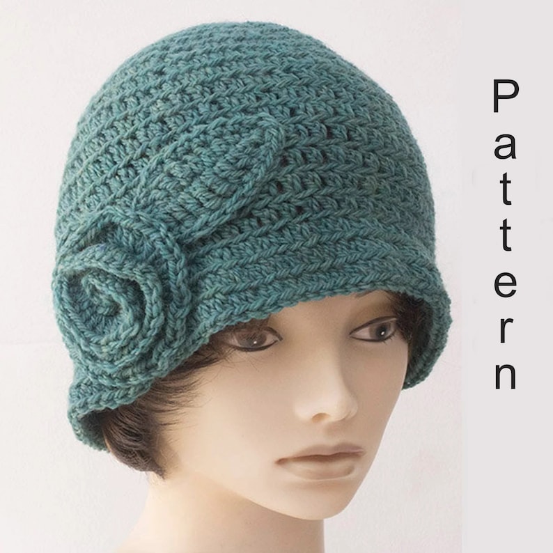 Flapper Cloche Hat Crochet Pattern, Flower and Leaf Hat Pattern, Instant Download, PDF Pattern image 1