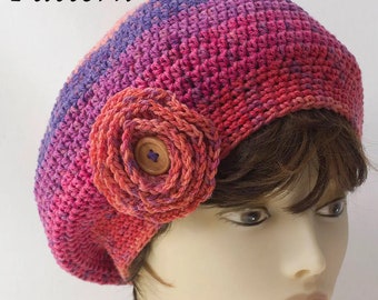 Easy Slouchy Hat Crochet Pattern with Detachable Flower, Crochet Beret Pattern, Caron Cupcakes Yarn