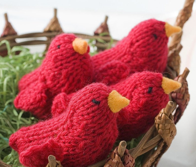 Red Cardinal Bird Toy, Knit Stuffed Animal, Waldorf Toy, image 1