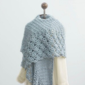 Blue Lace Shawl, Hand Crocheted Shawl, Soft Lace Wrap, Vegan Shawl, Evening Wrap image 3