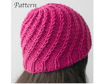 Easy Spiral Beanie Hat Knitting Pattern, Worsted Yarn