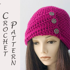 1920's Flapper Hat Crochet Pattern, Crochet Cloche Hat Pattern, Instant Download, Button Brim Hat PDF  Pattern