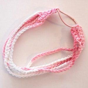 Baby or Toddler Cotton Headband, Hand Crochet, White and Pink, Ready to Ship