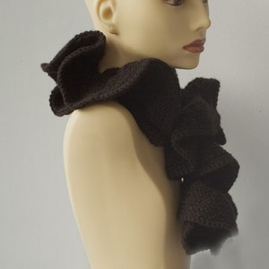 Black Ruffled Scarf, Hand Knit Ruffle Scarf, Vegan, Skinny Scarf image 1