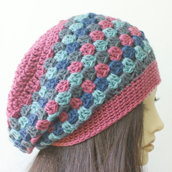 Crochet Pattern - Slouchy Hat, Granny Square Beret Hat Crochet Pattern, Crochet pattern pdf, Hat PDF Pattern, Slouchy Beanie Pattern