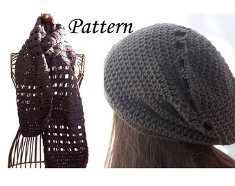 Hat and Scarf Crochet Pattern,  Slouchy Hat Pattern, Winter Scarf Pattern, Easy Crochet Pattern Worsted Yarn