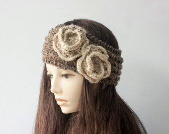 Knit Flower Headband Woman, Ear Warmers, Chose Colors