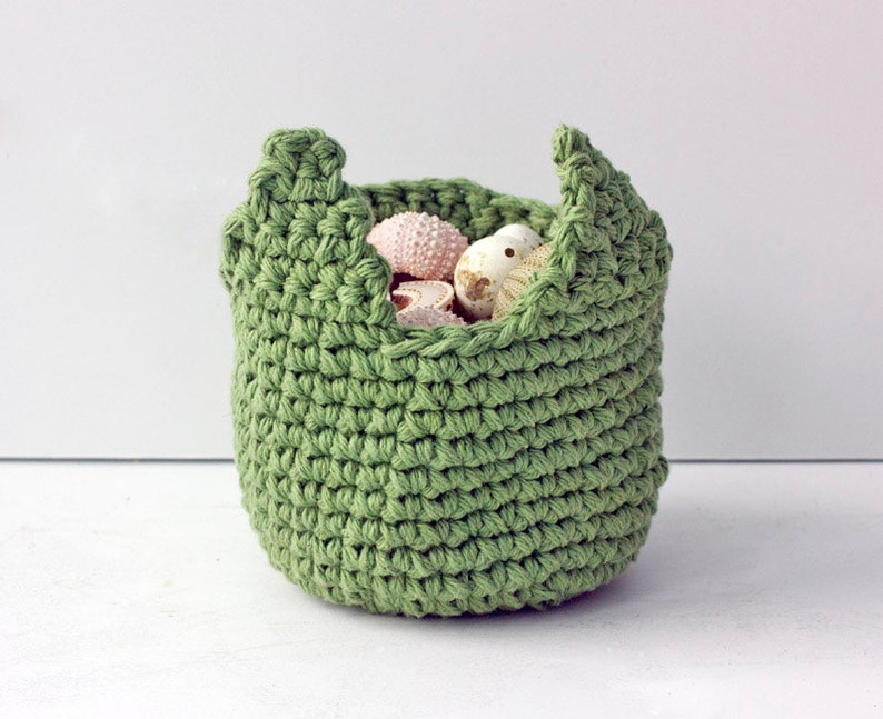 Kitty Basket, Small Basket, Cotton Kitty Cat Basket, Gift for Child, Crochet Basket image 2