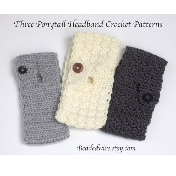 Three Easy Ponytail Headband Crochet Patterns, Easy on Earwarmers