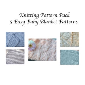 5 Easy Baby Blanket  Knitting Patterns E-Book, Knit Blanket, Afghan Pattern Bundle
