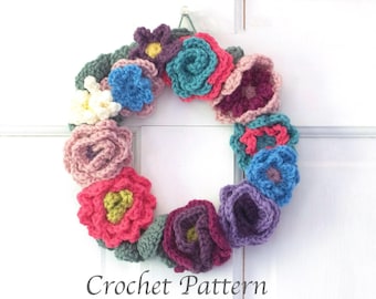 Holiday Flower Wreath Crochet Pattern, 10 Flowers (PDF Pattern)