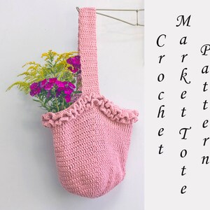 Easy Ruffle Market Bag Crochet Pattern, Cotton Yarn,  Beach Bag, Handmade Gift