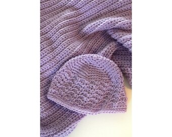 Crochet Baby Blanket and Hat Pattern: Easy Rib Design (PDF Pattern)