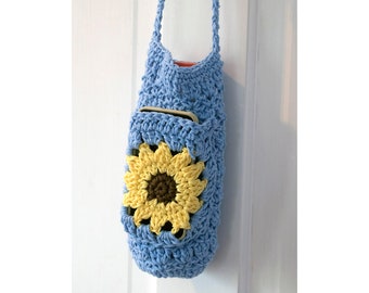 Cotton Sunflower Water Bottle Carrier with Phone Pocket and Strap, Water Bottle Holder, Chose Color