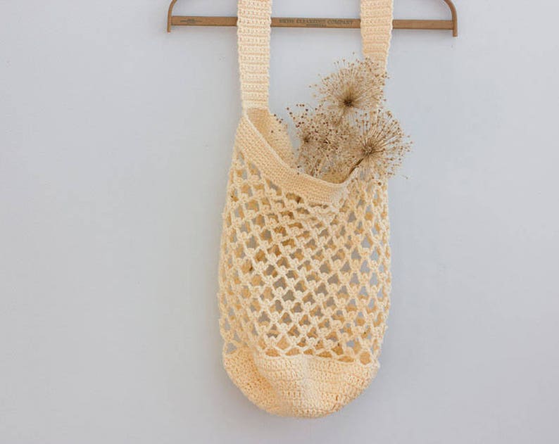 Crochet Cotton Market Bag Sustainable Grocery Tote Net Beach Etsy