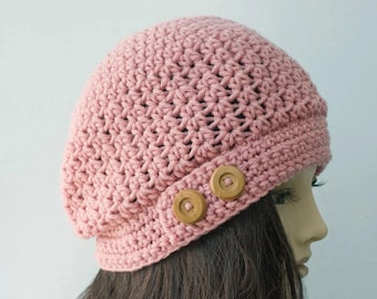 Woman's Button Cloche Hat, Custom Crochet