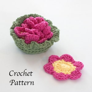 Flower Coasters in a Basket Easy Crochet Pattern for Cotton Yarn