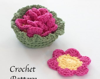 Flower Coasters in a Basket Easy Crochet Pattern for Cotton Yarn