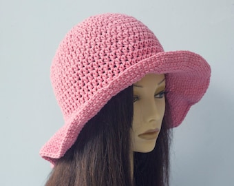 Cotton Wide Brim Sun Hat Crochet, Wide-Brimmed Hat