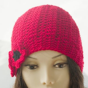 Red Poppy Flower Hat, Crochet Cloche Winter Hat, Women's Hat image 3