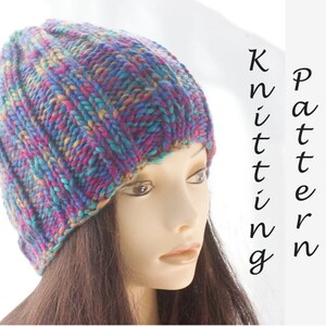 Easy Knitting Pattern, Ribbed Beanie Hat Chunky Yarn