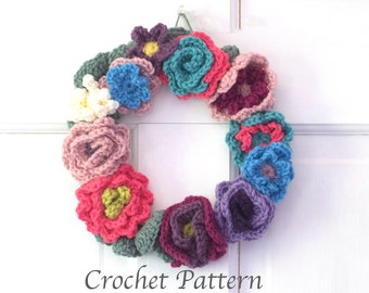 Flower Wreath Crochet Pattern, Stash Buster, 10 Flower Crochet Patterns