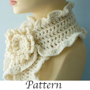 Easy Crochet Ruffle Scarf Pattern with Flower Scarf Pin