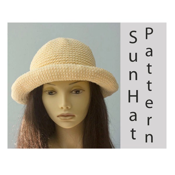 Easy Summer Sun Hat Crochet Pattern for Cotton Yarn, Wide Brimmed Sun Hat Pattern, Beach Hat