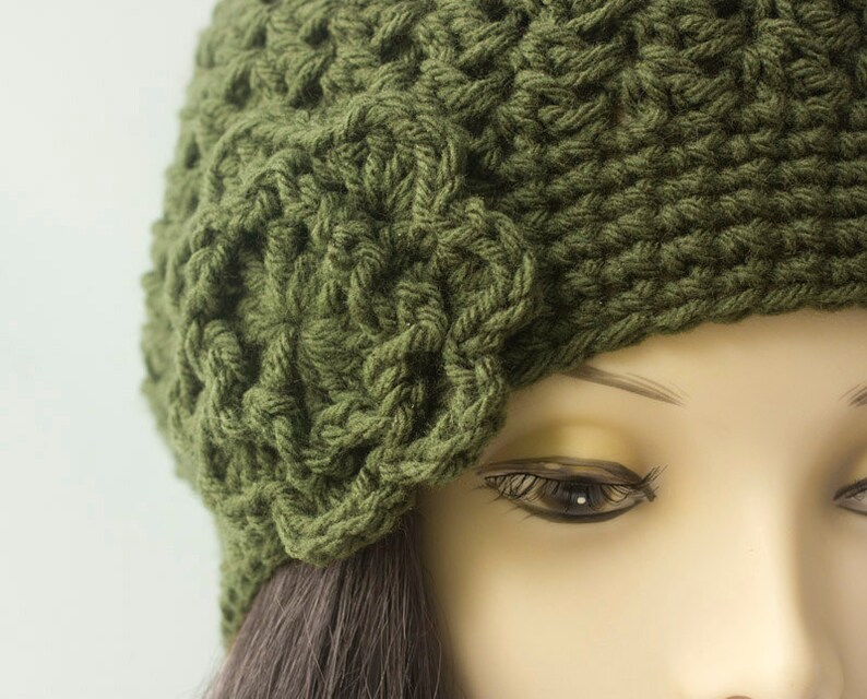 Easy Flower Hat Crochet Pattern, Slouchy Beanie Crochet Pattern, Worsted Yarn Pattern image 3