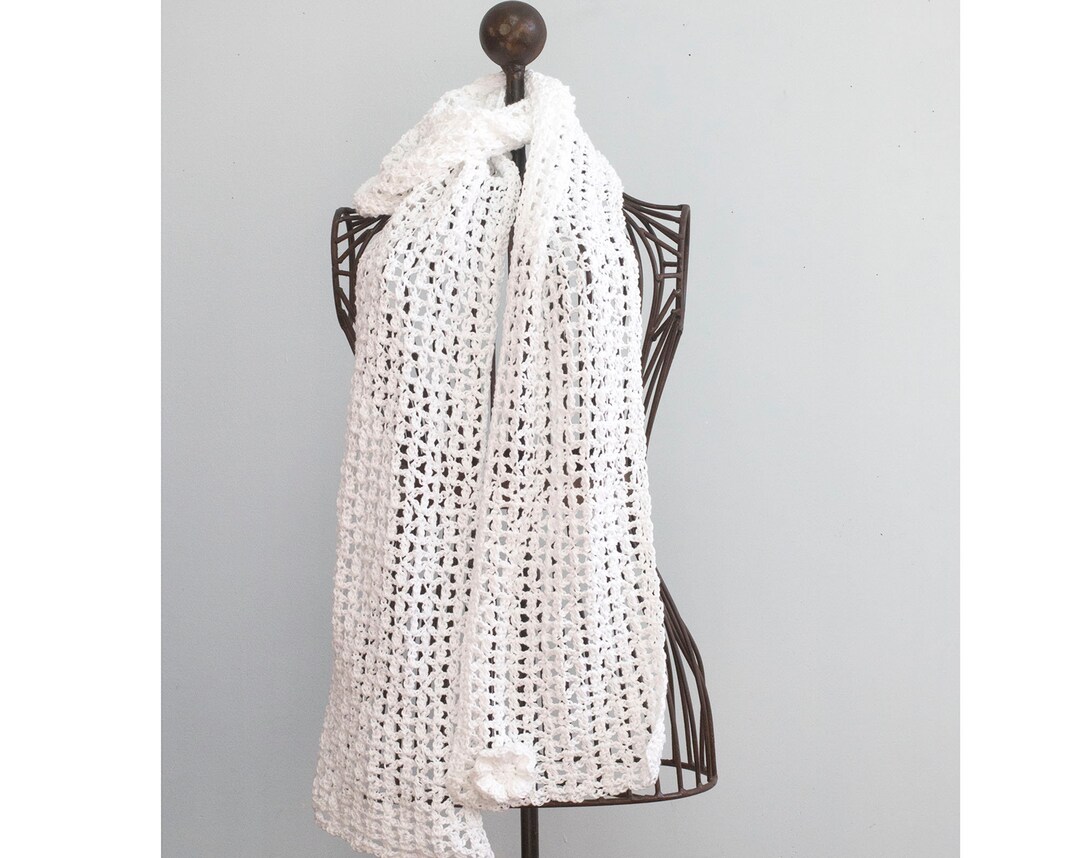 Easy Lace Scarf Crochet Pattern With Flower: Wedding Wrap - Etsy
