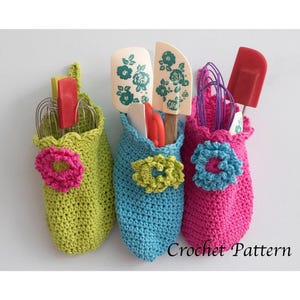 Hanging Kitchen Storage Bag Crochet Pattern:  Flower Design (PDF Pattern)