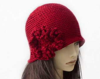 Flower Cloche Hat, Hand Crochet Flapper Custom