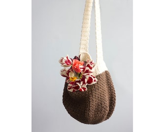 Crochet Cotton Market Tote Bag, Reusable
