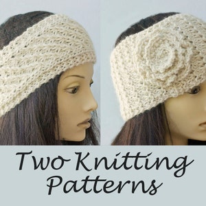 Two Easy Headband Knitting Patterns, Flower, Lace Ear Warmer Pattern