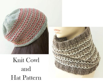 Easy Mosaic Knitting Pattern,  Hat and Scarf Set Knitting Pattern, Cowl Knitting Pattern, Hat Knitting Pattern