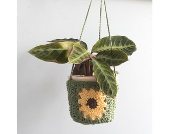 Crochet Cotton Sunflower Plant Hanger, Mother's Day Gift