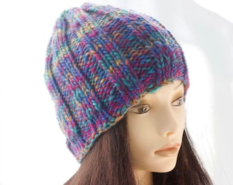 Easy Beanie Knitting Pattern, Ribbed Hat Chunky Yarn