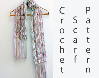 Modèle de crochet d'écharpe rapide et facile, modèle PDF d'écharpe à franges en dentelle. Chunky Boho Scarf Pattern, fil volumineux